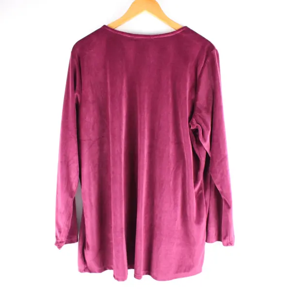 Woman Within Women's L 18/20 Purple Velour Button-Up Top Long Sleeve