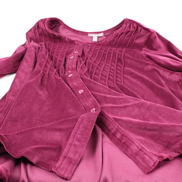 Woman Within Women's L 18/20 Purple Velour Button-Up Top Long Sleeve