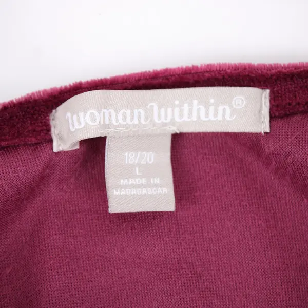 Woman Within Women's L 18/20 Purple Velour Button-Up Top Long Sleeve