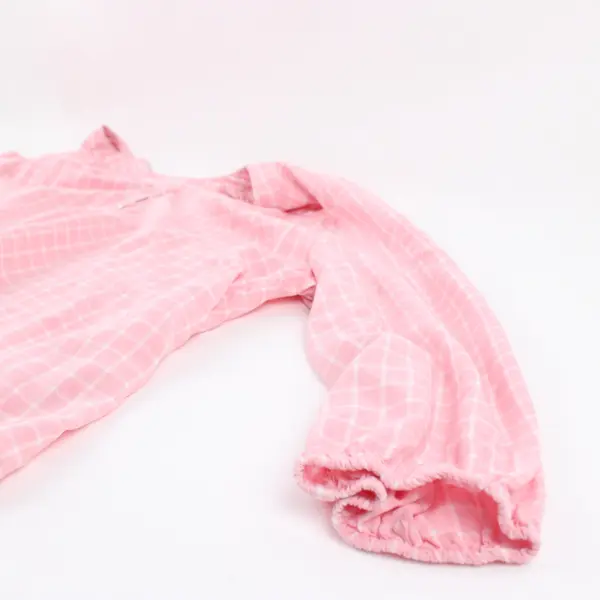 St. John's Bay Women's XL Pink White Grid Print 3/4 Sleeve Blouse