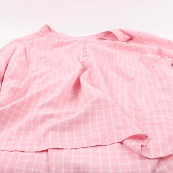 St. John's Bay Women's XL Pink White Grid Print 3/4 Sleeve Blouse