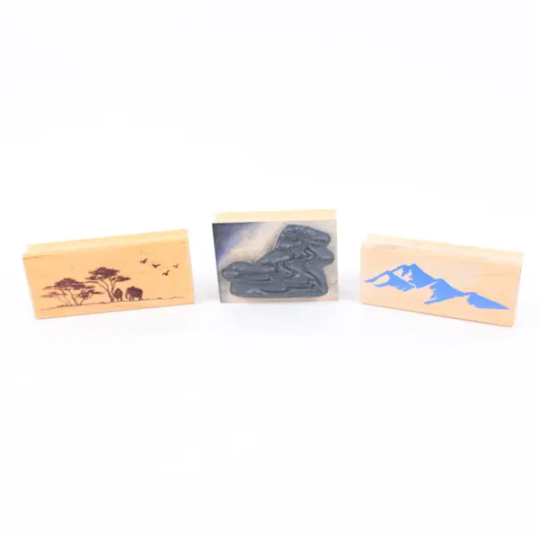 Lot of 3 Wood Mounted Rubber Stamps Mountain Landscape Nature