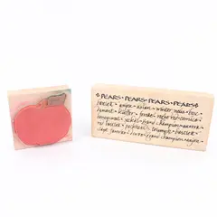 Lot of 2 Wood Mounted Rubber Stamps Apple Fruit & Pear Varieties Text