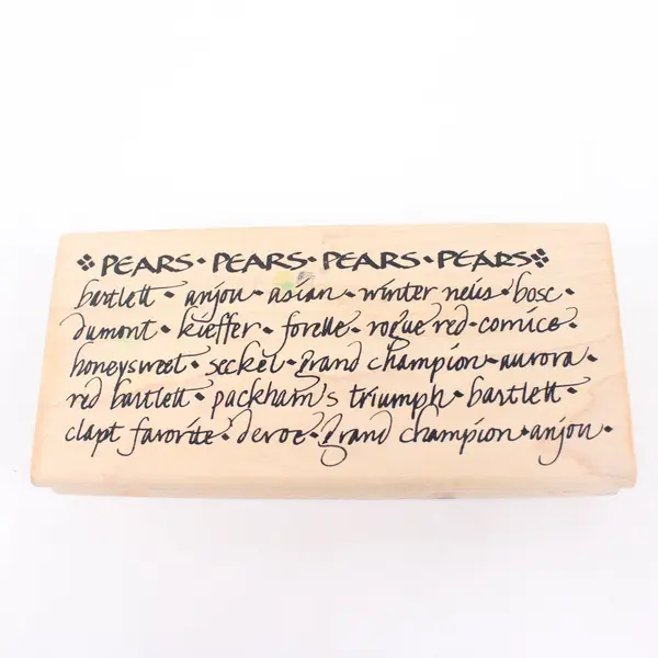Lot of 2 Wood Mounted Rubber Stamps Apple Fruit & Pear Varieties Text