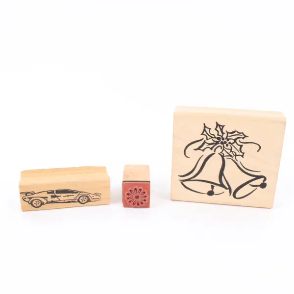 Lot of 3 Wedding Bells Flower Classic Car Wood Mounted Rubber Stamps