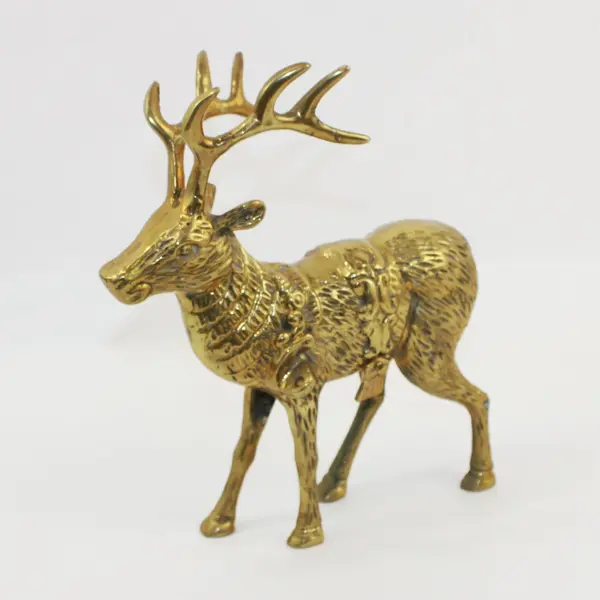 Vintage Solid 5 Piece Brass Christmas Sleigh And Reindeer Figurine 
