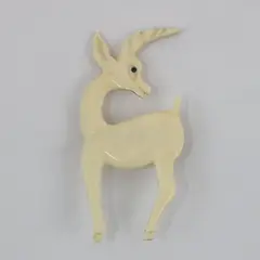 Vintage White Celluloid Deer Brooch Pin 3 Inch