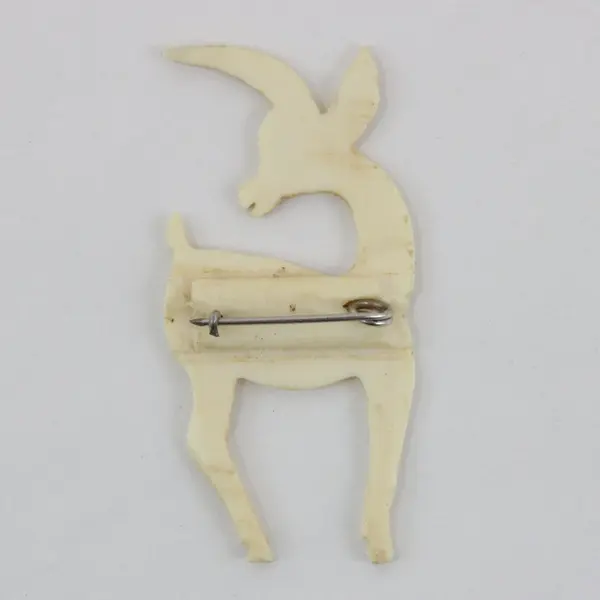 Vintage White Celluloid Deer Brooch Pin 3 Inch
