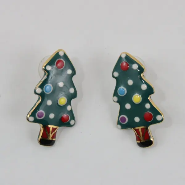 Multicolor Enamel Christmas Tree Stud Earrings