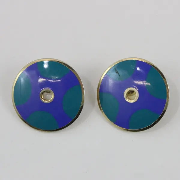 Laurel Burch Medina Blue Enamel Earrings Teal Gold Tone 1 Inch