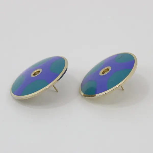Laurel Burch Medina Blue Enamel Earrings Teal Gold Tone 1 Inch