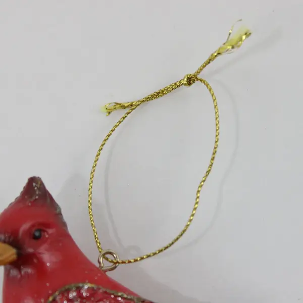 Red Cardinal Christmas Ornament Glittered Holly Leaves Hanging Decor