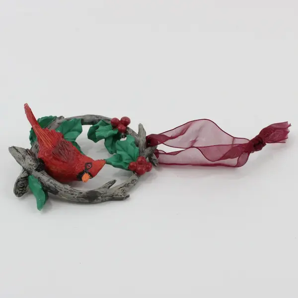 Ceramic Cardinal Wreath Christmas Hanging Ornament Red Green