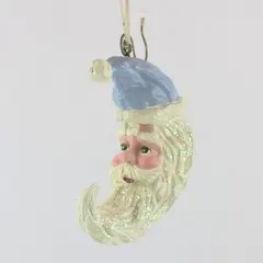 Crescent Moon Santa Claus Christmas Tree Ornament Glitter Beard Blue Hat