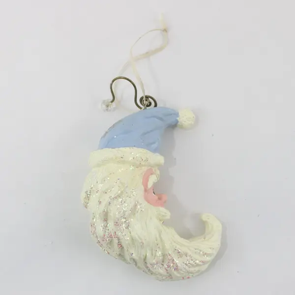 Crescent Moon Santa Claus Christmas Tree Ornament Glitter Beard Blue Hat