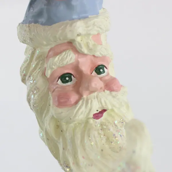 Crescent Moon Santa Claus Christmas Tree Ornament Glitter Beard Blue Hat