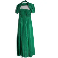 Vintage Handmade Strapless Maxi Prom Dress Formal Emerald Green With Sash 