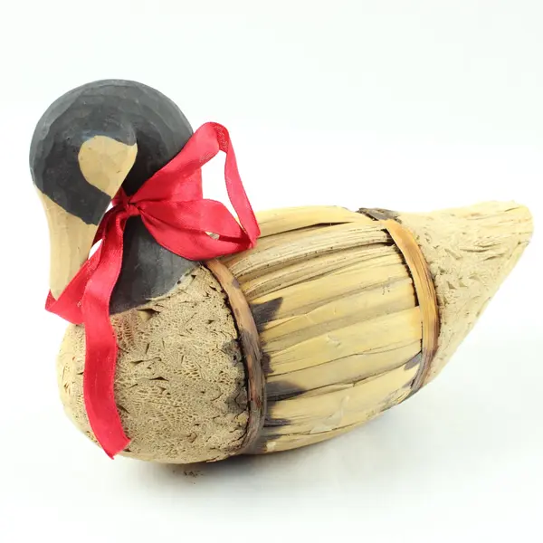 Handmade Cork Wood Duck Decoy Corn Husk Straw Folk Art Decorative
