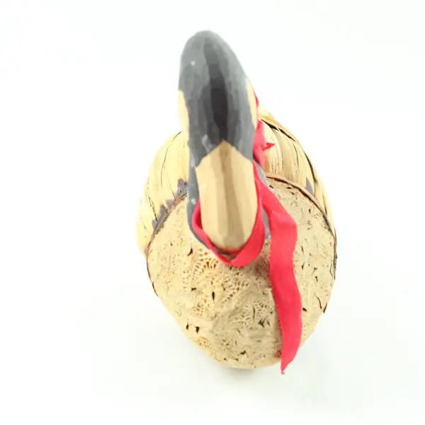 Handmade Cork Wood Duck Decoy Corn Husk Straw Folk Art Decorative