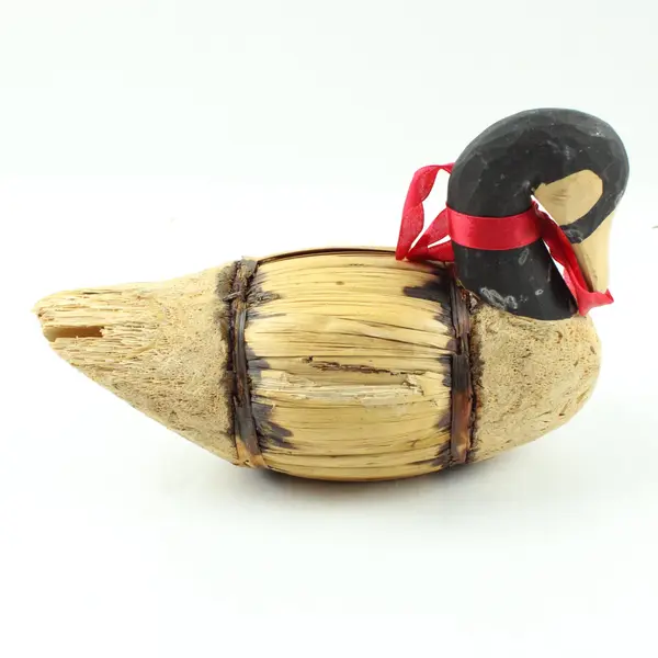 Handmade Cork Wood Duck Decoy Corn Husk Straw Folk Art Decorative