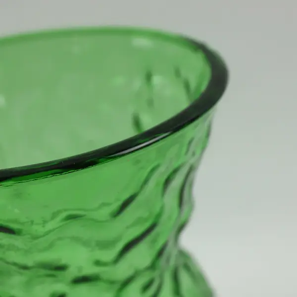 Emerald Green Crinkle Glass Sculptural Textured Vase 7.75 in