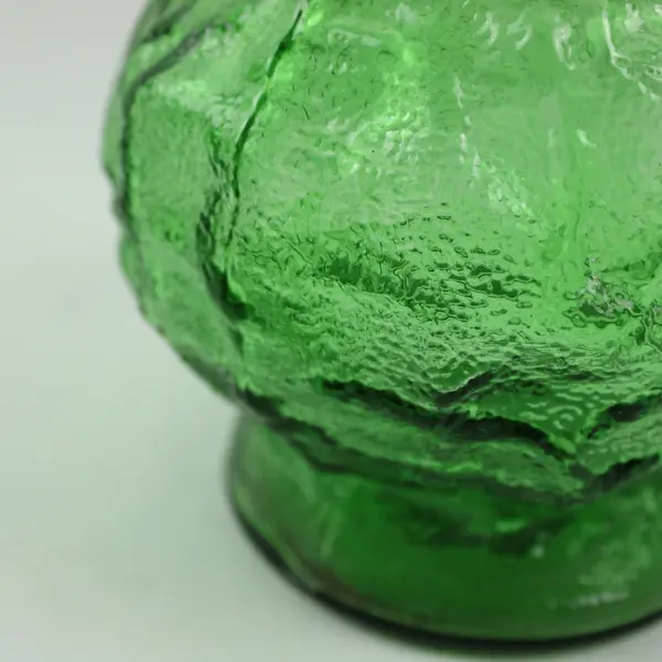 Emerald Green Crinkle Glass Sculptural Textured Vase 7.75 in
