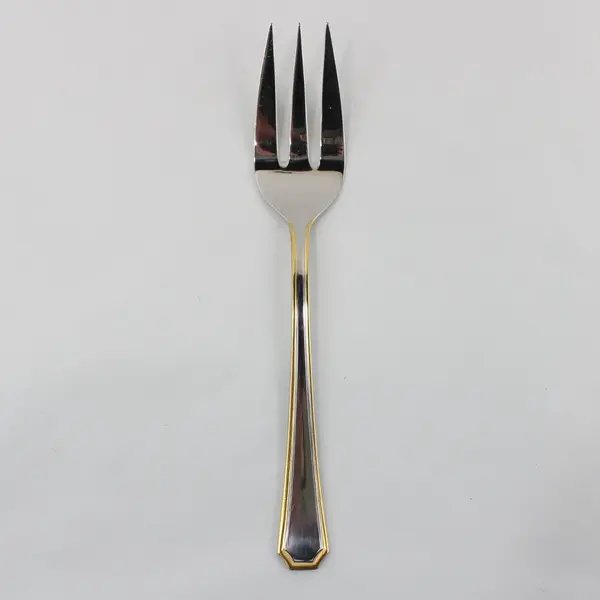 Towle Silver Beacon Hill Pattern Gold Accent 18/8 SS Med Cold Meat Serving Fork