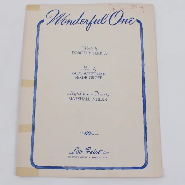 Wonderful One Sheet Music Dorothy Terriss Paul Whiteman Leo Feist