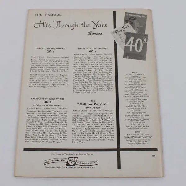 M. Witmark & Sons Hits Through the Years Songbook Words & Music
