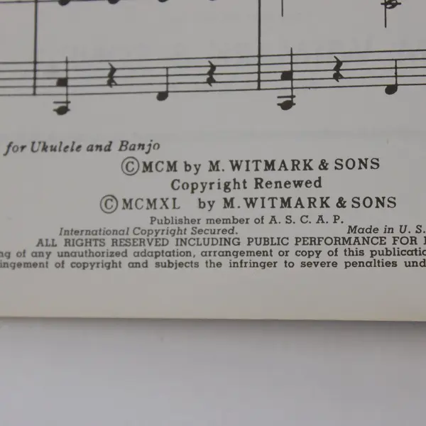 M. Witmark & Sons Hits Through the Years Songbook Words & Music