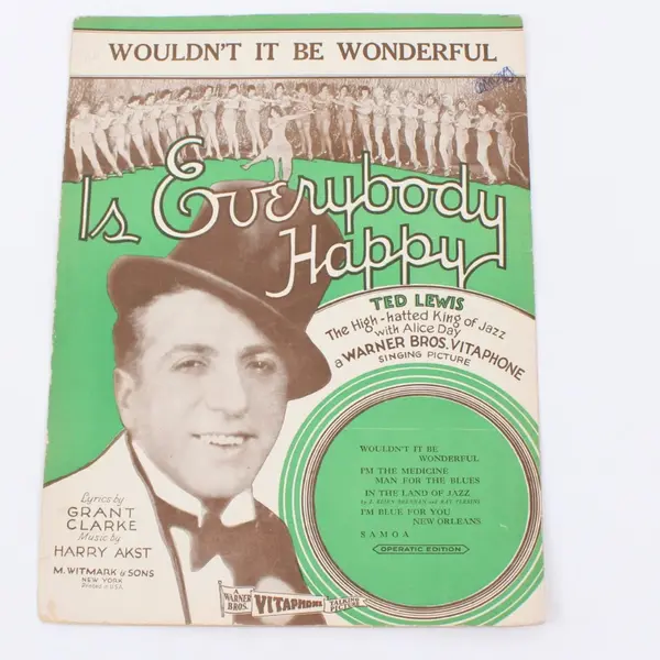 1929 Ted Lewis Sheet Music Wouldn't It Be Wonderful Is Everybody Happy
