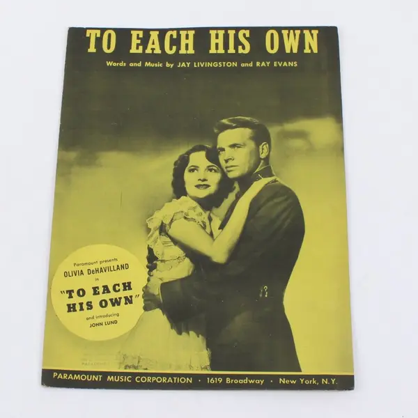 1946 To Each His Own Sheet Music Jay Livingston Ray Evans Paramount Film