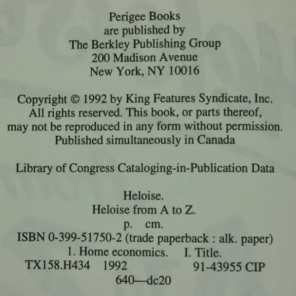 Heloise from A to Z Paperback Home Reference Household Hints Guide