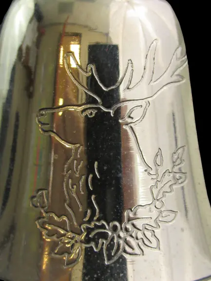 Silver Tone Metal Reindeer Bell with Red Rope Handle - Christmas Decor