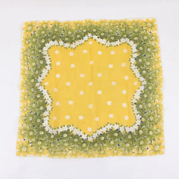 Vintage Yellow Green Floral Print Handkerchief
