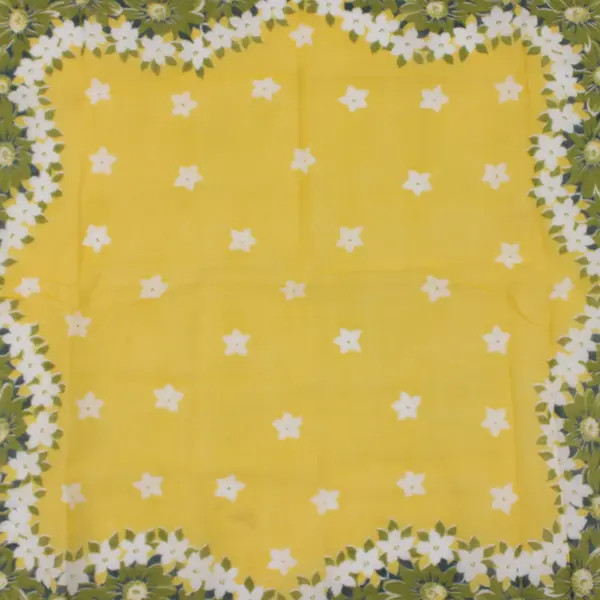 Vintage Yellow Green Floral Print Handkerchief