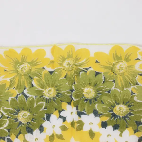 Vintage Yellow Green Floral Print Handkerchief