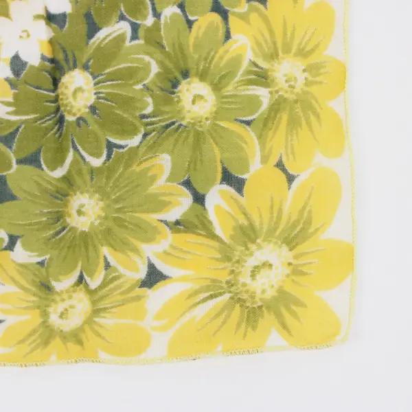 Vintage Yellow Green Floral Print Handkerchief