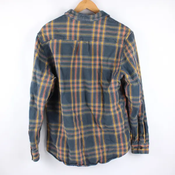 Katin Men's Large Plaid Button-Up Shirt Gray Orange Yellow Long Sleeve