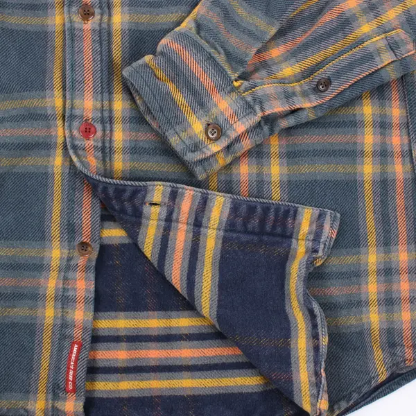 Katin Men's Large Plaid Button-Up Shirt Gray Orange Yellow Long Sleeve