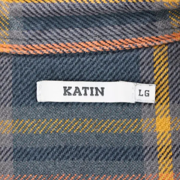 Katin Men's Large Plaid Button-Up Shirt Gray Orange Yellow Long Sleeve