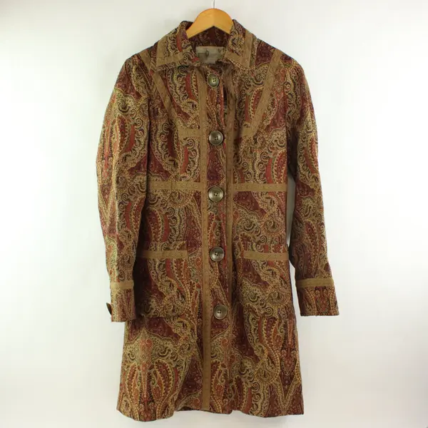 Kenzie Women's Long Paisley Button-Front Coat Red Brown Size 6
