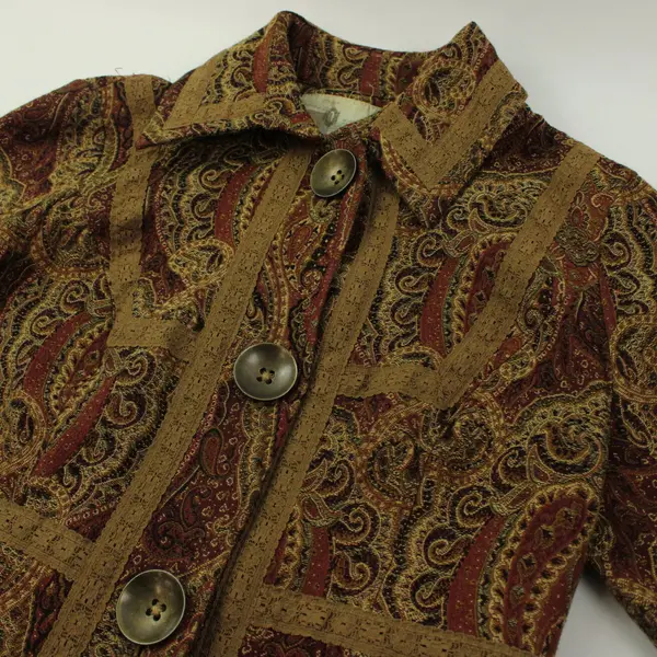 Kenzie Women's Long Paisley Button-Front Coat Red Brown Size 6