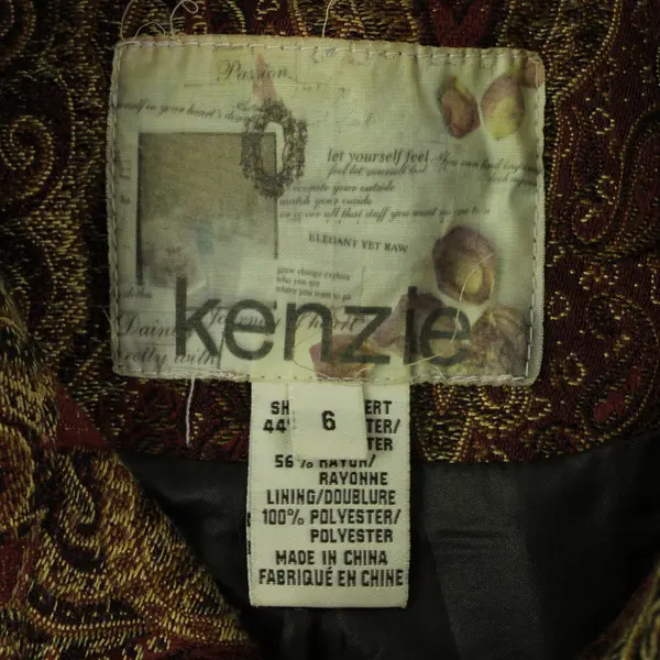 Kenzie Women's Long Paisley Button-Front Coat Red Brown Size 6
