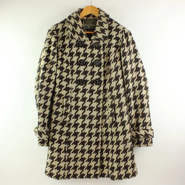 Mac & Jac Women's Size 6 Brown Houndstooth Knit Double-Breasted Coat