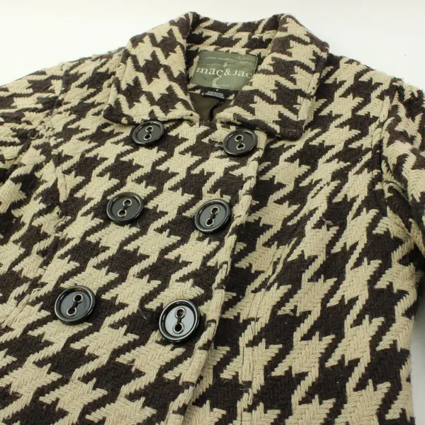Mac & Jac Women's Size 6 Brown Houndstooth Knit Double-Breasted Coat