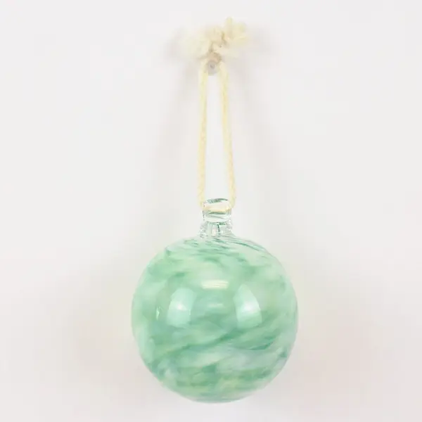 Handblown Green & White Swirl Art Glass Ornament Decorative Orb