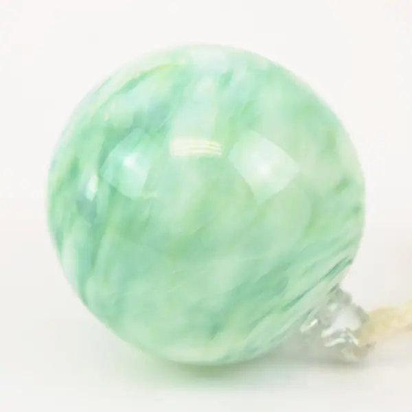 Handblown Green & White Swirl Art Glass Ornament Decorative Orb