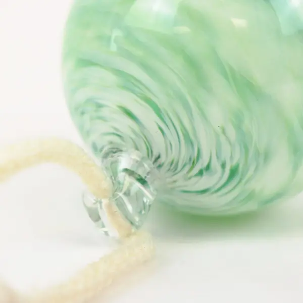 Handblown Green & White Swirl Art Glass Ornament Decorative Orb