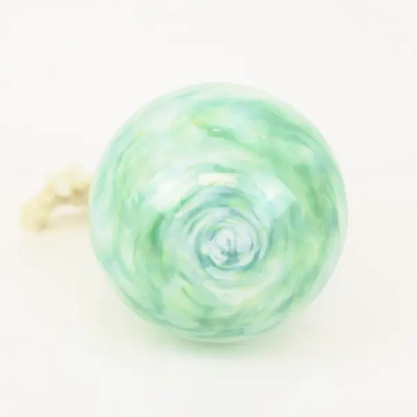 Handblown Green & White Swirl Art Glass Ornament Decorative Orb